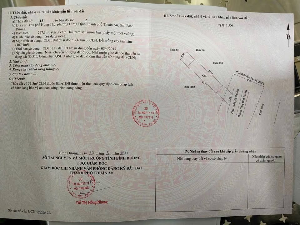 Đất nền Hưng Định 01, Thuận An 267m² giá 6.8 tỷ - View sông Búng thoáng mát!