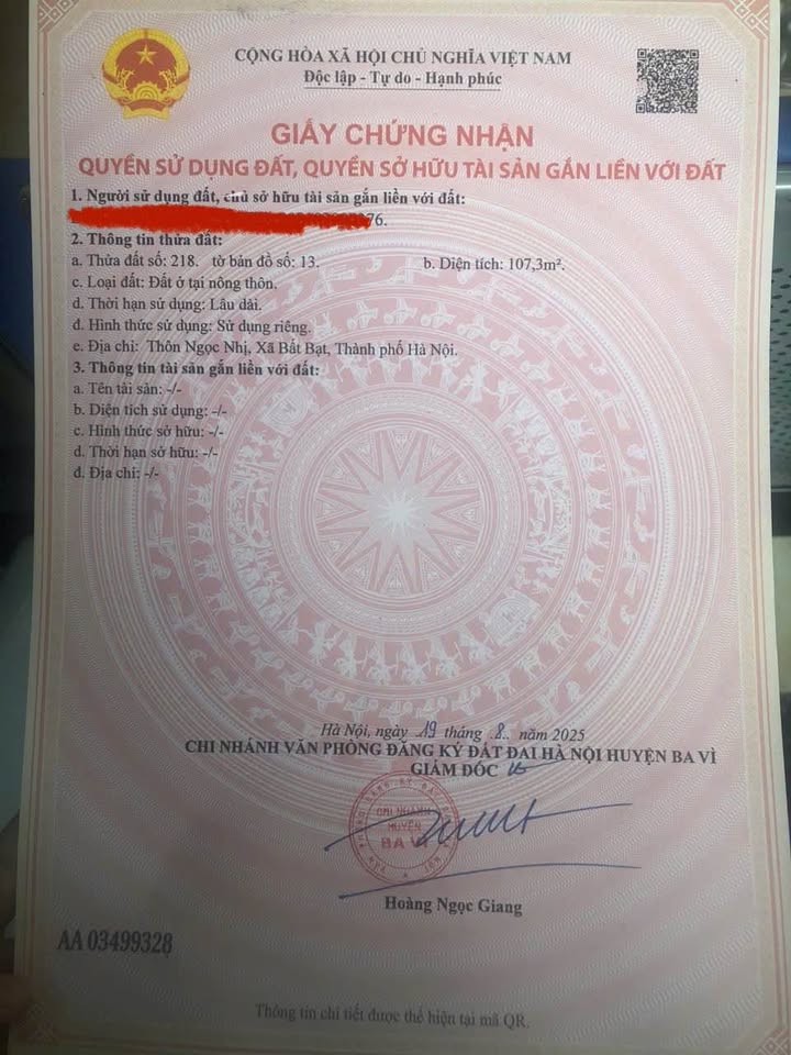 Đất nền Bất Bạt Hà Nội 107m² giá 800 triệu - Sổ đỏ chính chủ giao ngay!