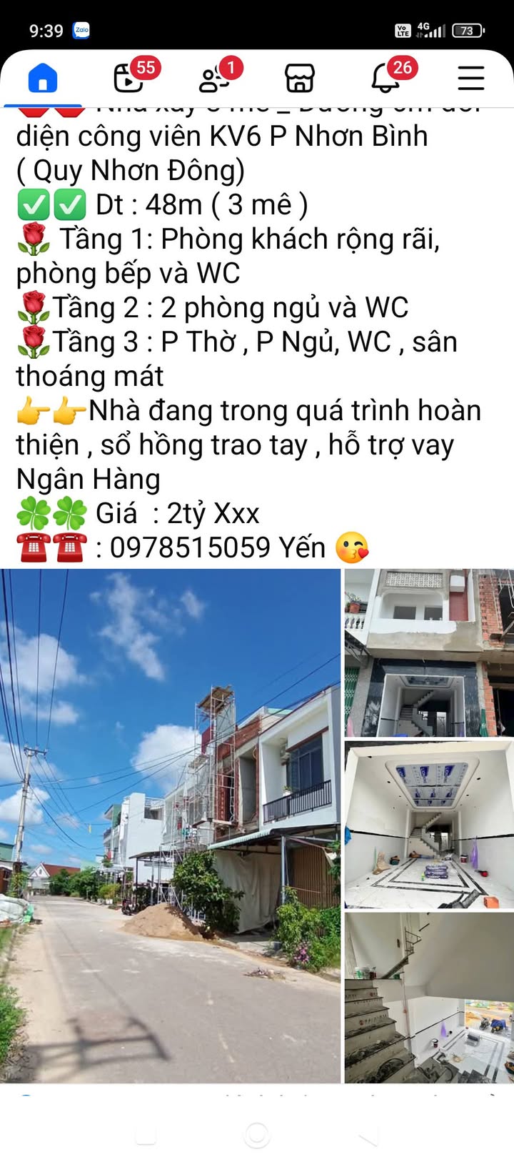 Nhà 3 tầng tại KV6 Nhơn Bình 48m² giá 2.65 tỷ - Hoàn thiện 80%