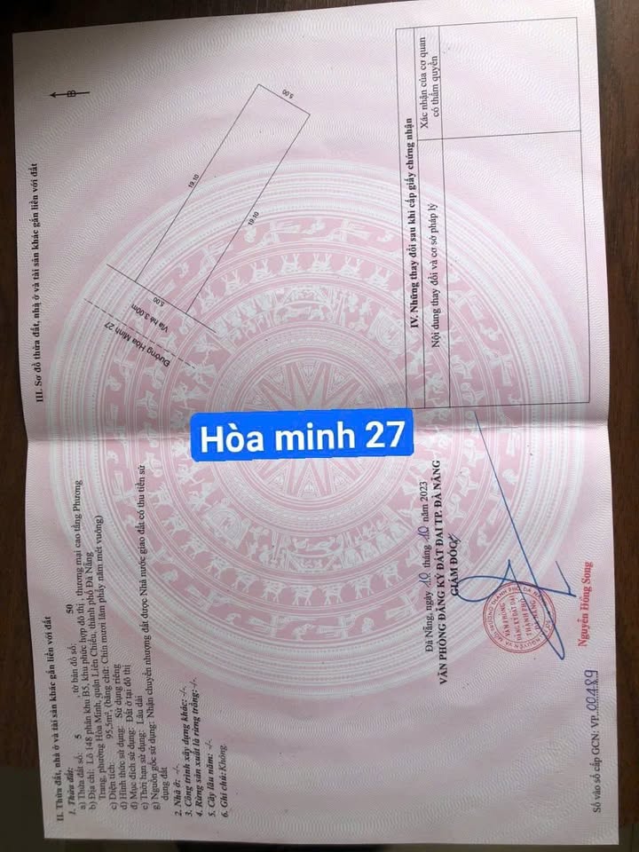 Đất mặt tiền đường Hòa Minh 27, Đà Nẵng, 95m² - Vị trí đắc địa, giá tốt!