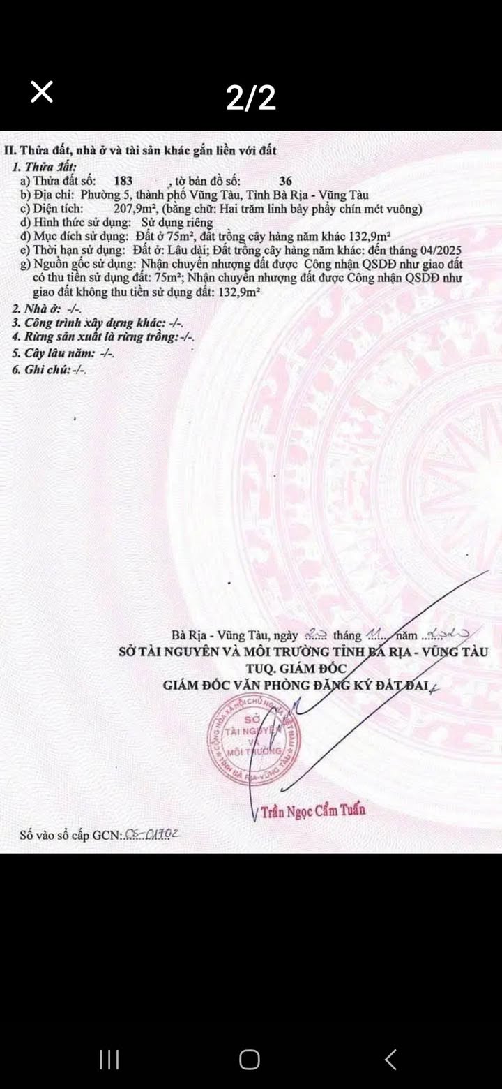 Đất nền đường Trần Phú, Bà Rịa 210m² giá 9.95 tỷ - View biển tuyệt đẹp!