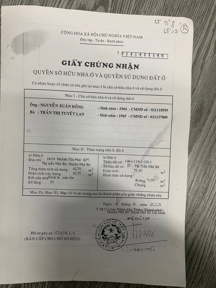 Nhà cấp 4 hẻm Huỳnh Tấn Phát, Nhà Bè 92m² giá 3.5 tỷ - An ninh, dân trí cao!