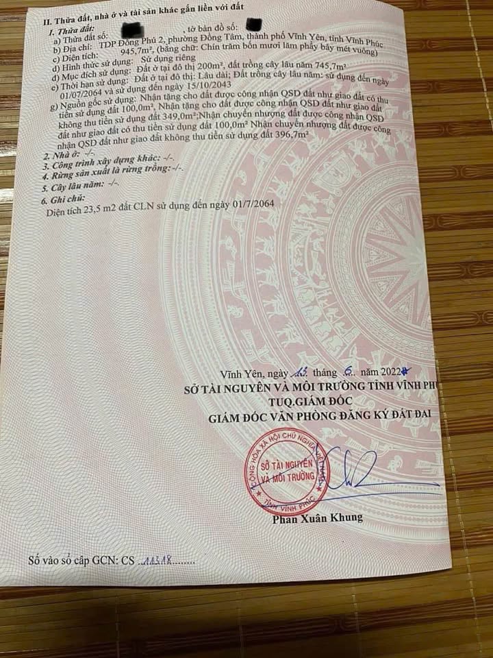 Đất thổ cư 200m² và đất lâu năm 745,7m² tại Vĩnh Yên - Chợ tốt không thể bỏ lỡ!