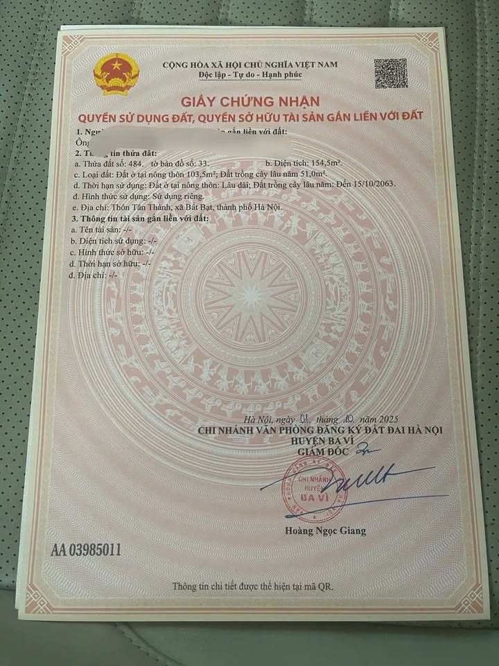 Đất thổ cư 154m² tại Ba Vì chỉ 2 tỷ - Đầu tư sinh lời ngay!