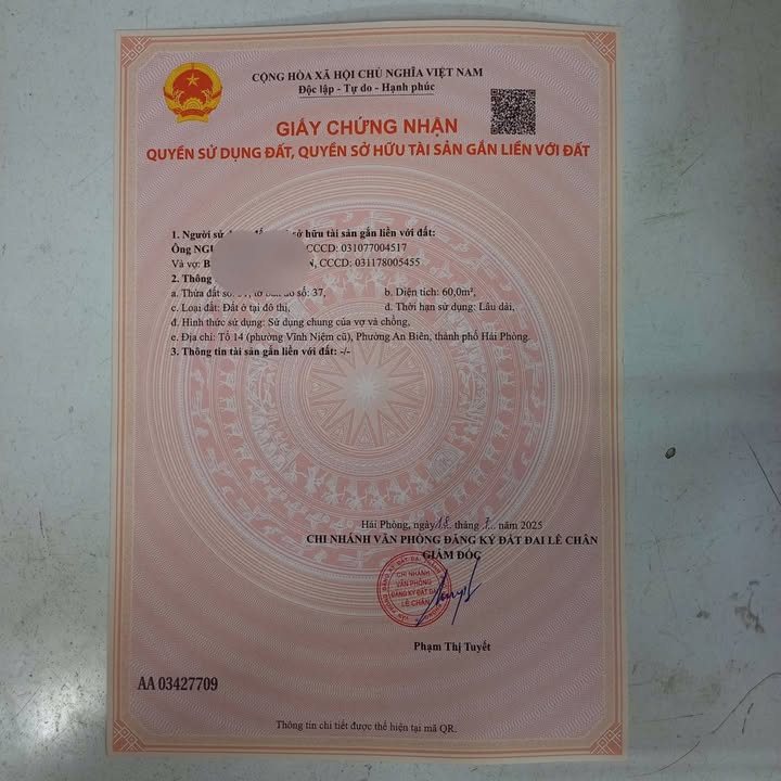 Đất nền Vĩnh Niệm, Lê Chân 60m² giá chỉ 2.25 tỷ - Sổ đỏ chính chủ!