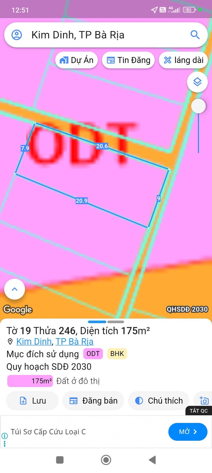 Đất nền Kim Dinh Bà Rịa 160m² giá 1.55 tỷ - Lô góc 2 mặt tiền