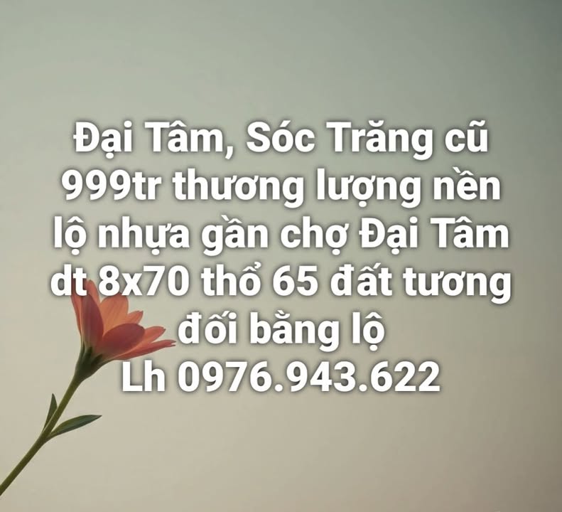Đất nền xã Đại Tâm, Mỹ Xuyên 560m² giá 999 triệu - Nền lộ nhựa gần chợ