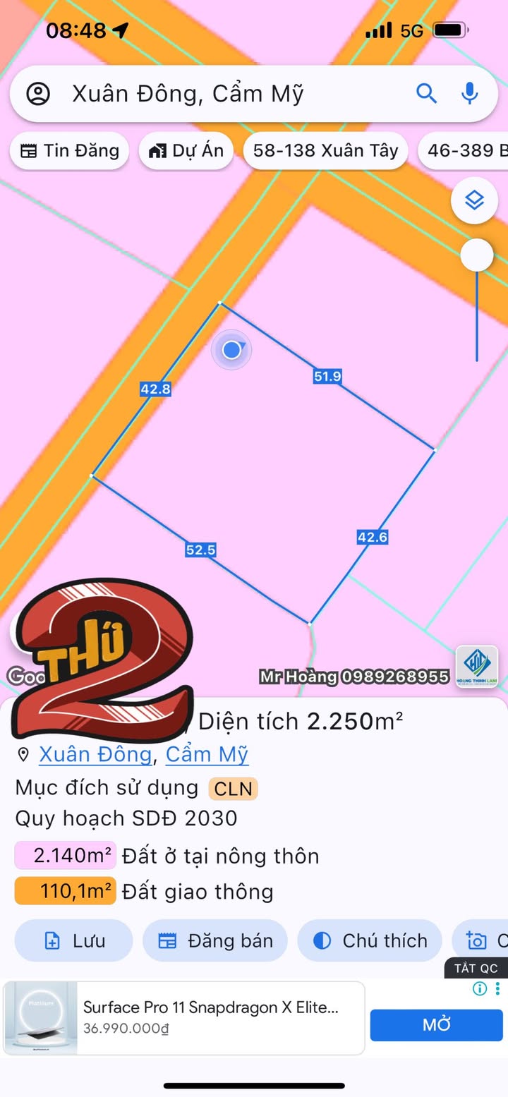 Lô đất Xuân Đông Cẩm Mỹ 2250m² giá 2.7 tỷ - Chính chủ sổ hồng sang tên ngay!