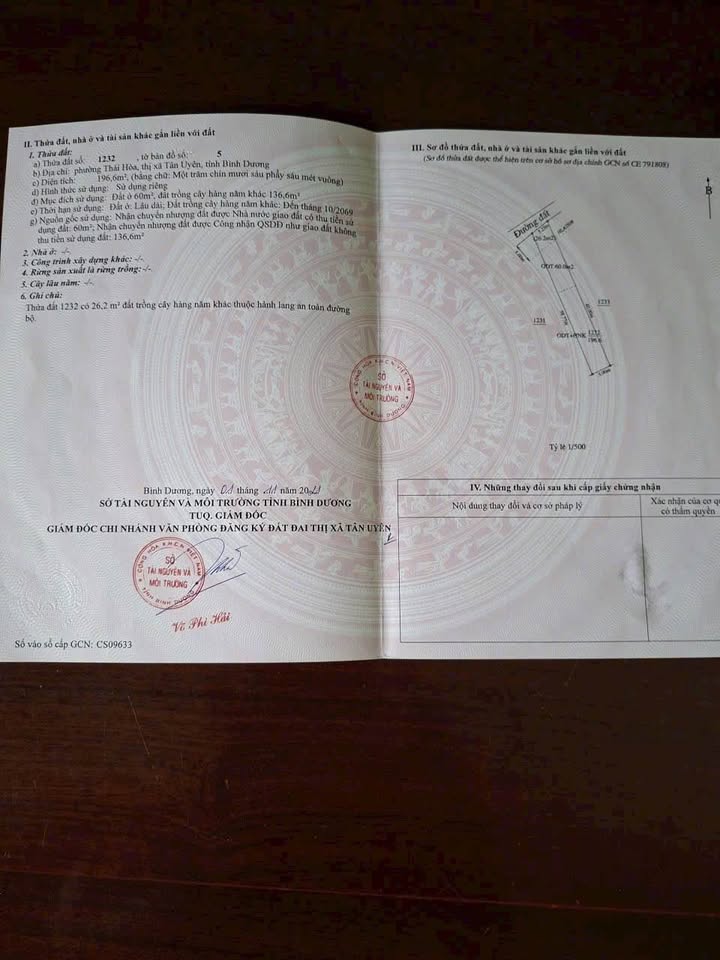 Đất phường Thái Hòa, Tân Uyên 196m² giá 1.9 tỷ - Vị trí đắc địa gần trường học