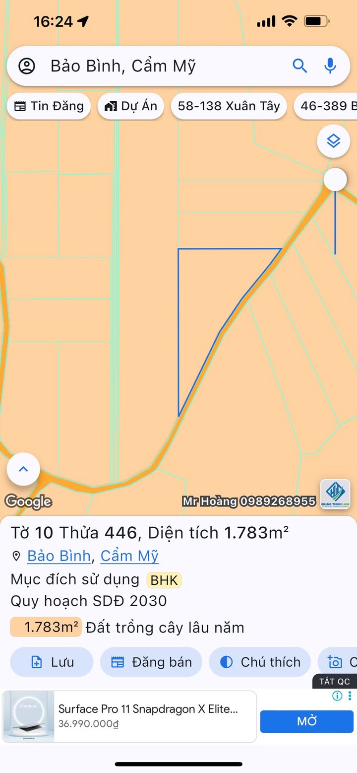 Đất nền Bảo Bình Cẩm Mỹ 1783m² giá 850 triệu - Cơ hội đầu tư tuyệt vời!