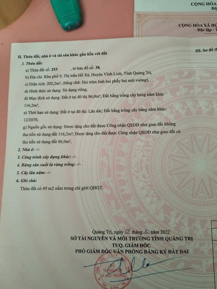 Đất tặng nhà tại Hồ Xá, Vĩnh Linh 202m² giá chỉ 790 triệu - Cơ hội đầu tư tuyệt vời!