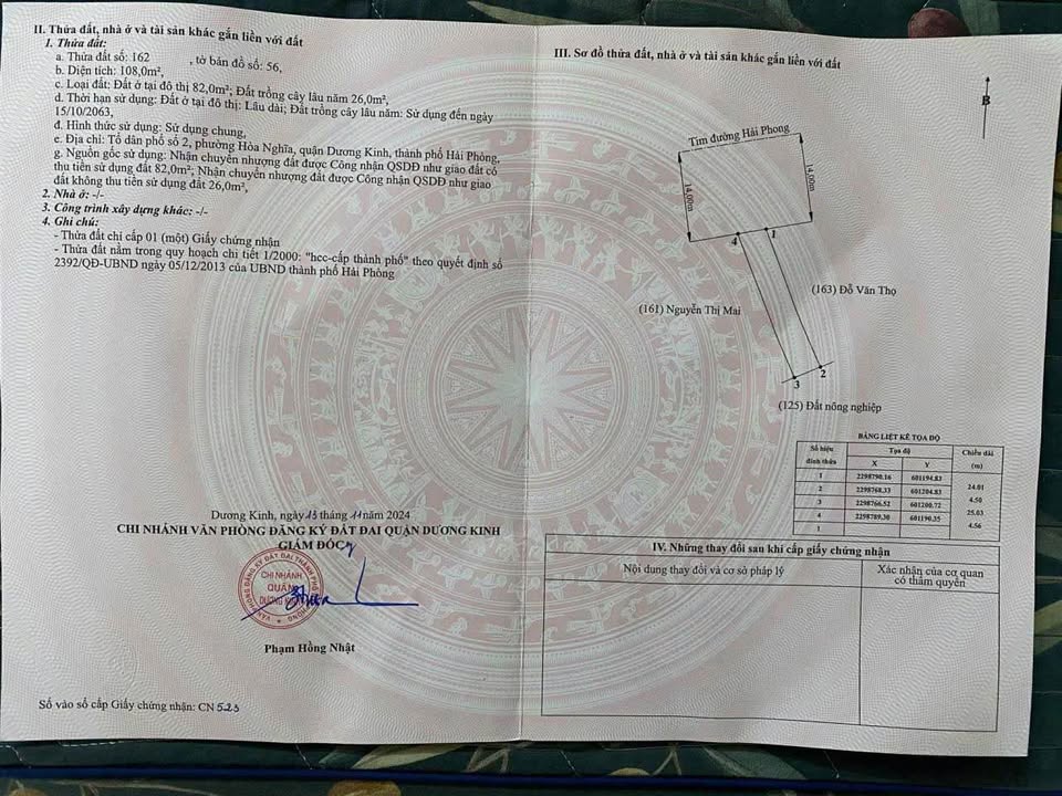 Đất nền Hòa Nghĩa, Dương Kinh 106m² giá 3 tỷ - Vị trí đẹp gần Vinhomes!