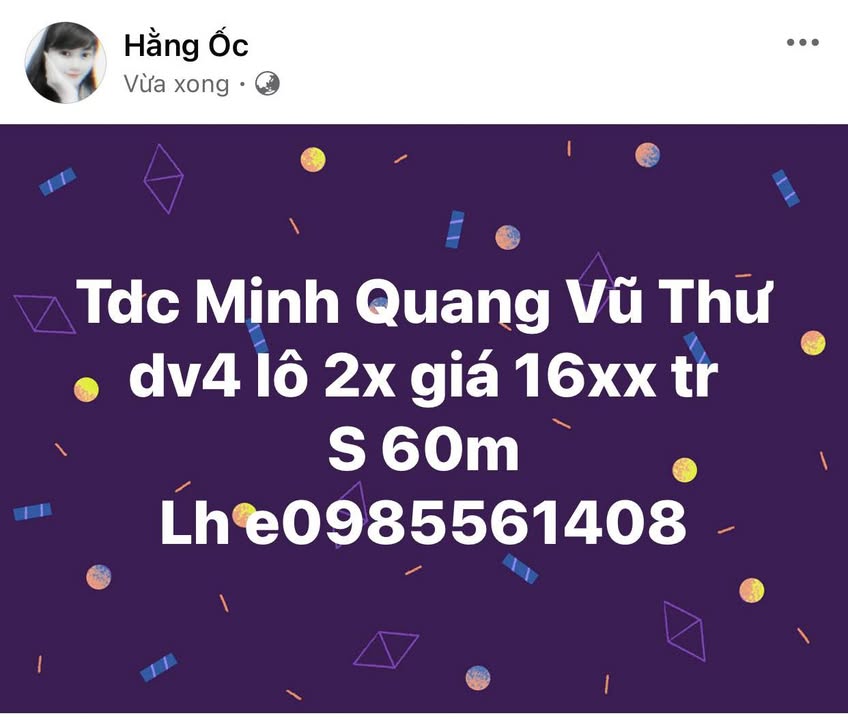 Đất nền TDC Minh Quang Vũ Thư 60m² giá 1.65 tỷ - Đầu tư sinh lời ngay!