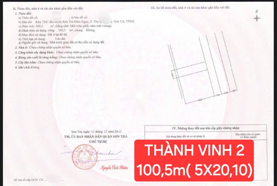 Đất nền đẹp gần biển Sơn Trà, Đà Nẵng - Diện tích 100,5m², giá 8 tỷ