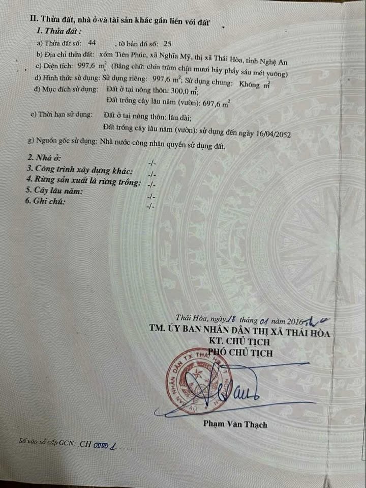 Đất chính chủ Nghĩa Mỹ, Thái Hòa 1000m² - Mặt tiền 13.26m, giá chỉ 1 tỷ!