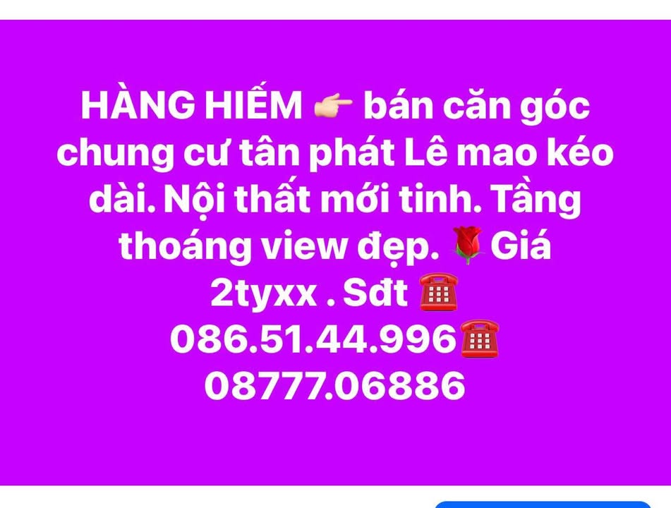 Chung cư Tân Phát Vinh 62m² giá 2 tỷ - Căn góc view đẹp, nội thất mới!
