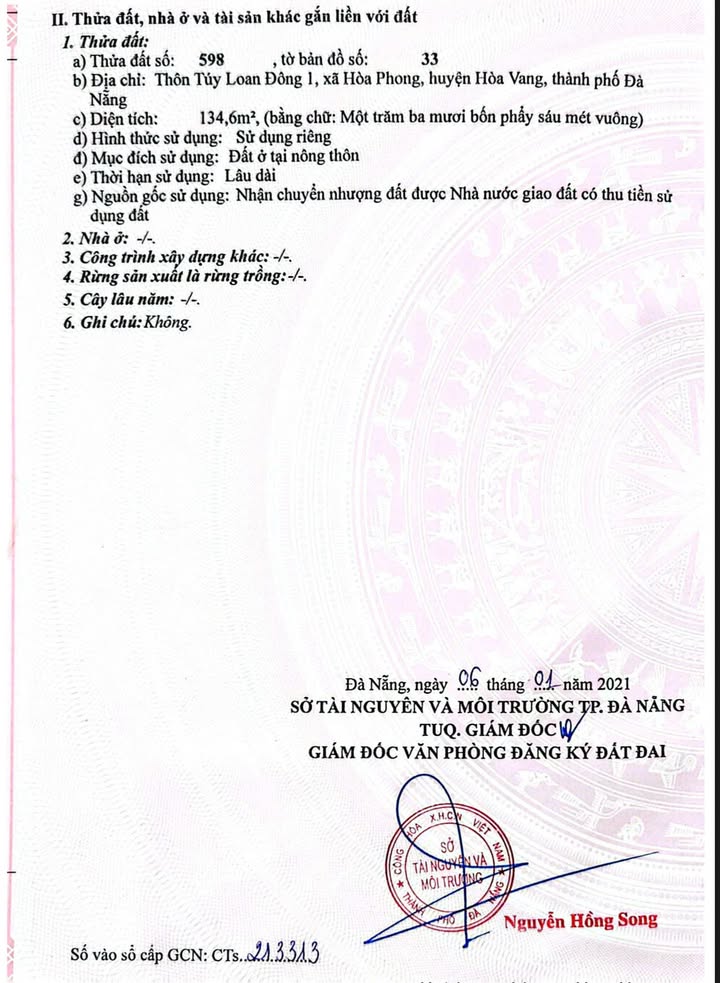 Đất nền Hòa Phong, Hòa Vang, Đà Nẵng 134,6m² giá 1.4 tỷ - Sổ đỏ chính chủ