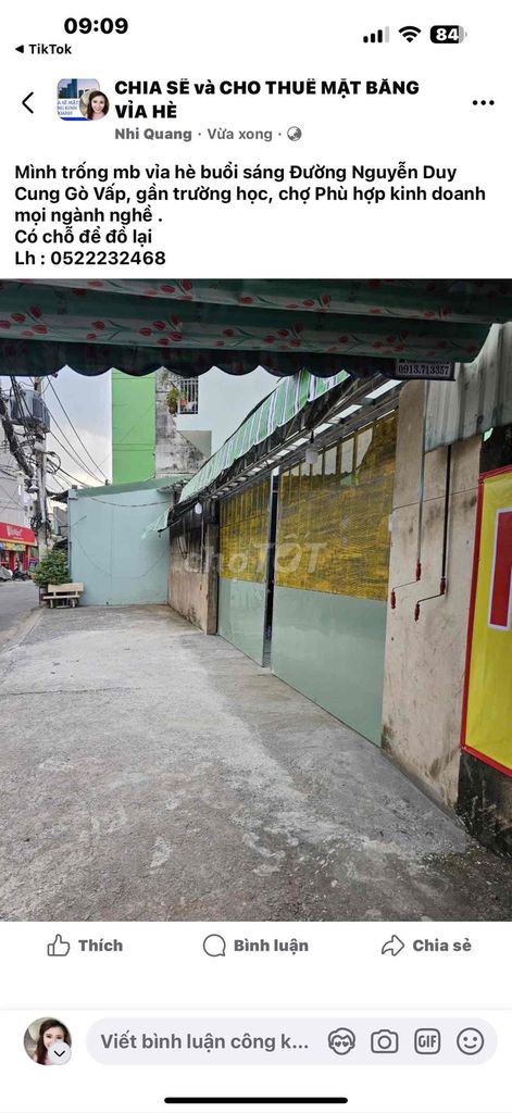 Cho thuê mặt bằng buổi sáng tại đường Nguyễn Duy Cung, Gò Vấp - Phù hợp kinh doanh mọi ngành nghề!