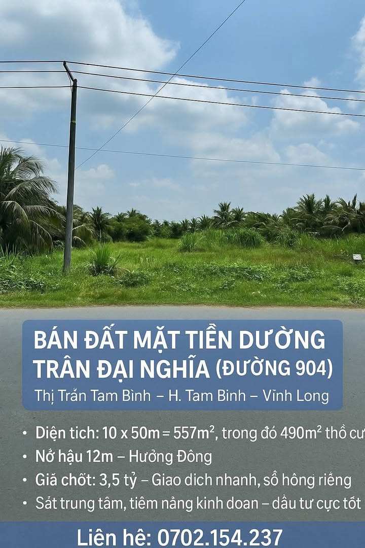 Đất mặt tiền đường Trần Đại Nghĩa 557m² giá 3.5 tỷ - Đầu tư sinh lời ngay!