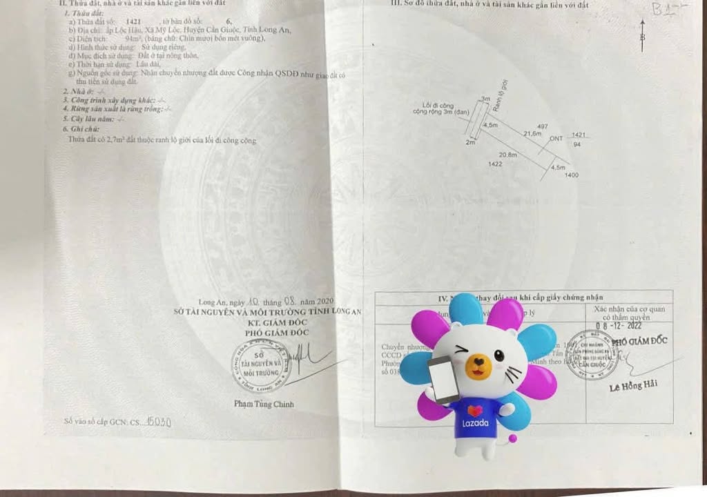 Đất thổ cư Mỹ Lộc Cần Giuộc 94m² giá 850 triệu - Sổ hồng chính chủ!