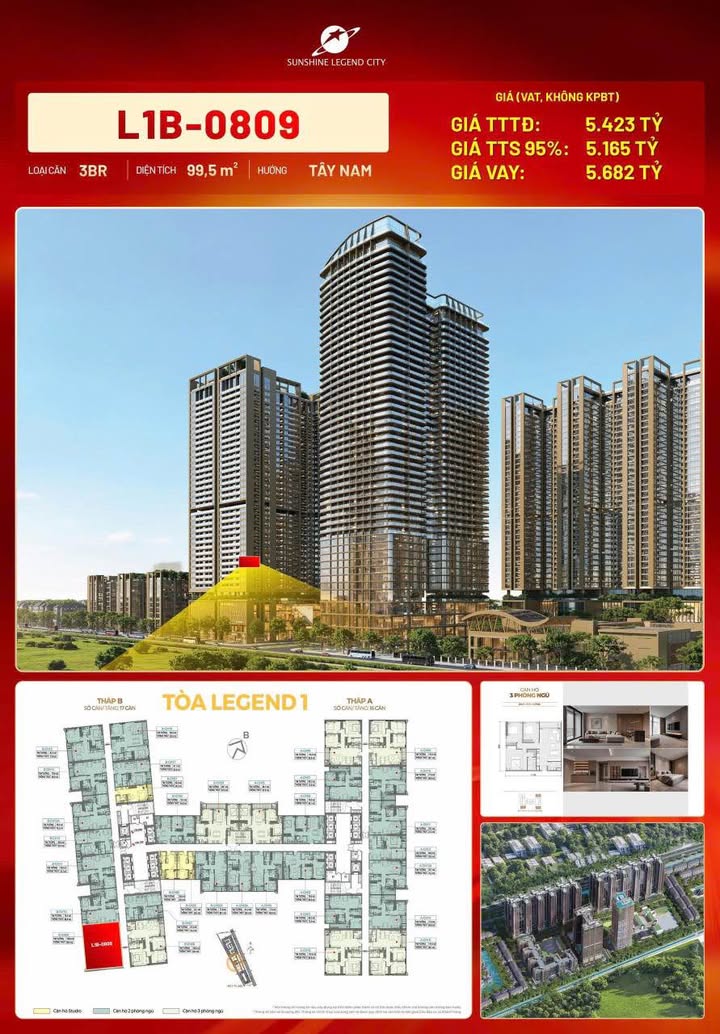 Căn hộ 3 phòng ngủ Sunshine Legend City 99.5m² giá 5.165 tỷ - Không thể bỏ lỡ!