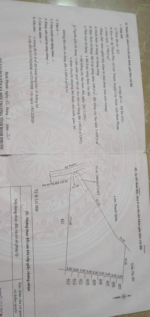 Bán đất Lộc Thịnh, Lộc Ninh, Bình Phước 5709m² chỉ 800 triệu - Cơ hội đầu tư tuyệt vời!