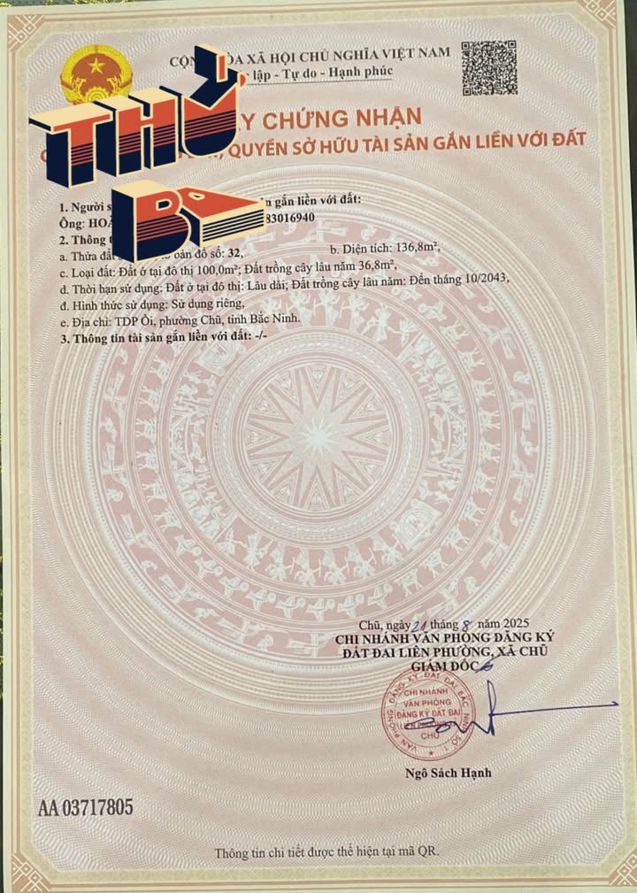 Lô đất đẹp tại TDP Ối, phường Chũ 136,8m² giá chỉ 1 tỷ - Đầu tư sinh lời ngay!