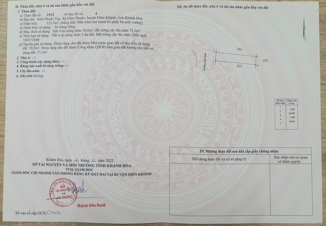 Đất nền đường nhựa Diên Phước Nha Trang 123.3m² giá 1.17 tỷ - Cơ hội đầu tư tuyệt vời!