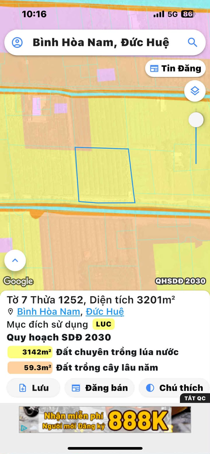 Đất vườn 1.000m² tại Bình Hòa Nam, Đức Huệ - Giá chỉ 550 triệu!