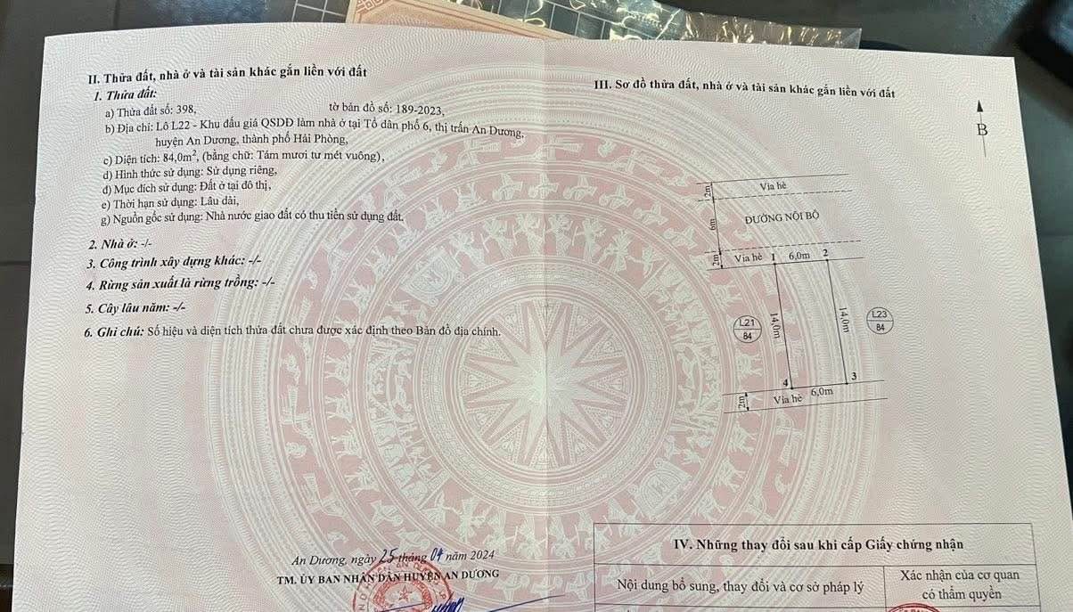 Bán đất khu đấu giá tổ 6, Thị trấn An Dương 84m² giá 3.5 tỷ - Vị trí đẹp, đường rộng 10m!