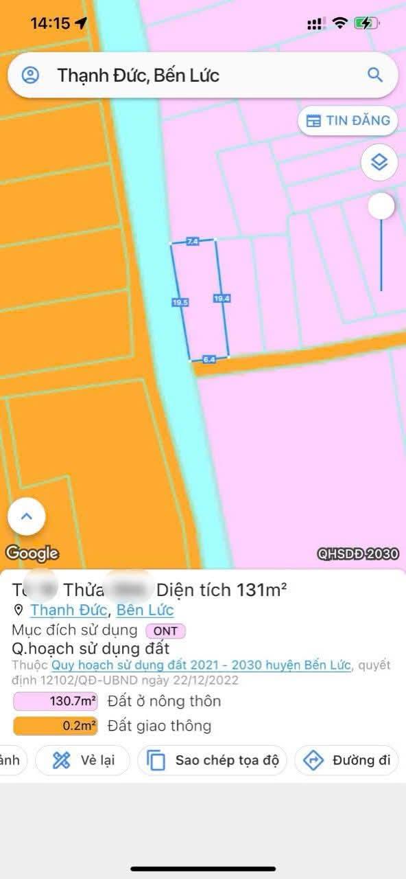 Đất nền ấp 3, Thạnh Đức, Bến Lức, 131m² giá 1.35 tỷ - Đầu tư sinh lời ngay!