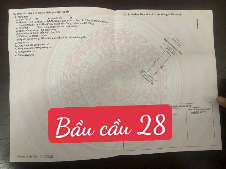 Đất nền đường Bầu cầu 28, phường Hòa Xuân, Đà Nẵng - 100m² giá 3.68 tỷ - Chính chủ bán gấp!
