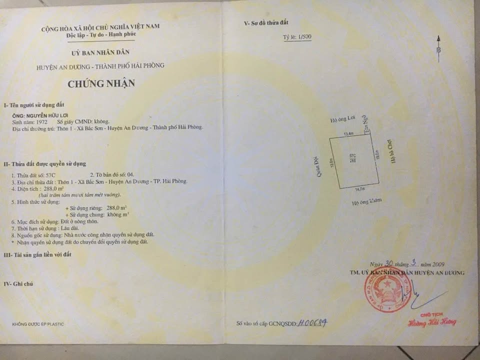 Đất nền 288m² thôn 1 Bắc Sơn An Dương - Cơ hội đầu tư phân lô hấp dẫn!