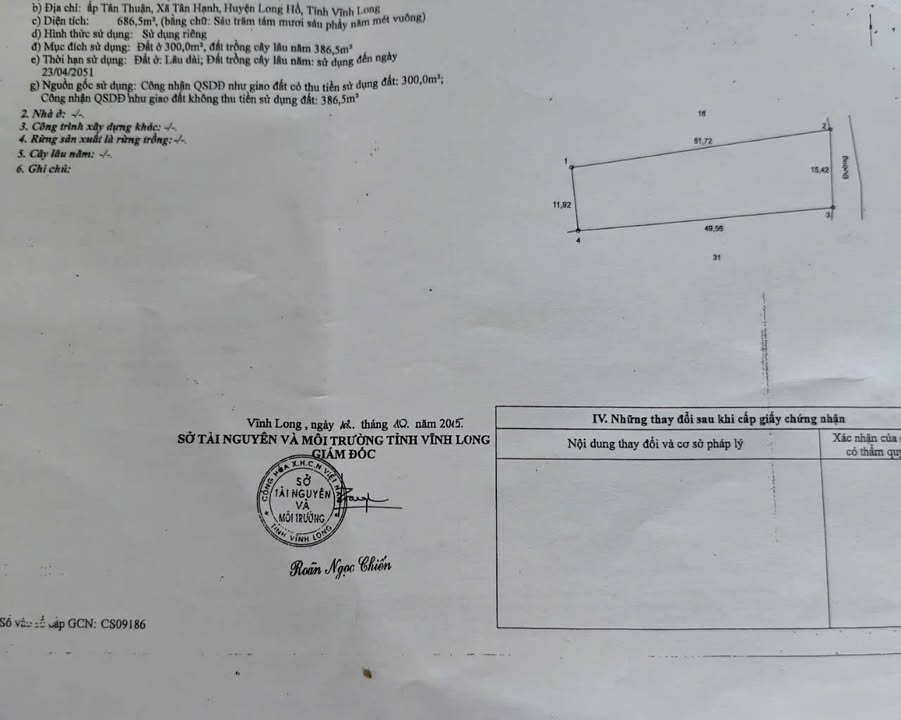 Đất nền chính chủ phường Tân Hạnh, TP Vĩnh Long 868m² - Cơ hội đầu tư tuyệt vời!