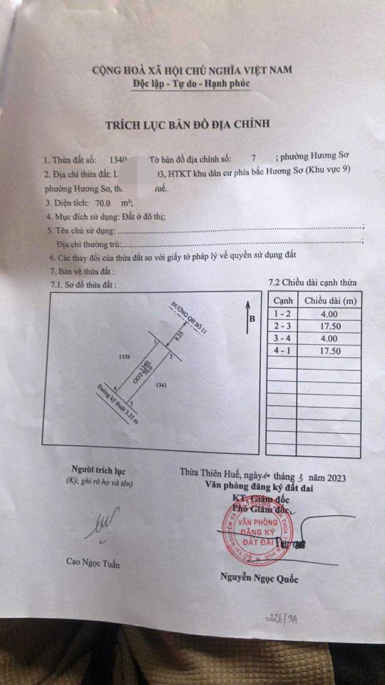 Đất nền 70m² đường Nguyễn Cao, Hương Sơ giá chỉ 1.5 tỷ - Vị trí đắc địa gần nhà văn hóa!