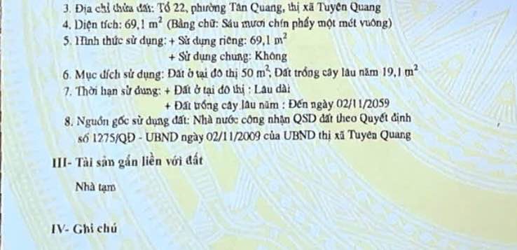 Lô đất Tân Quang Tuyên Quang 69m² giá 1 tỷ - Cơ hội đầu tư sinh lời!