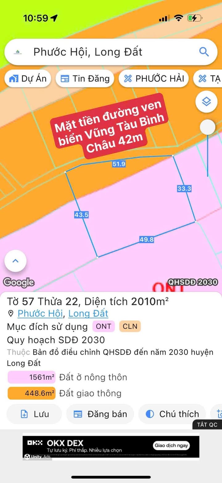 Đất mặt tiền đường ven biển Bình Châu 1561m² giá 12 tỷ - Đầu tư sinh lời nhanh!