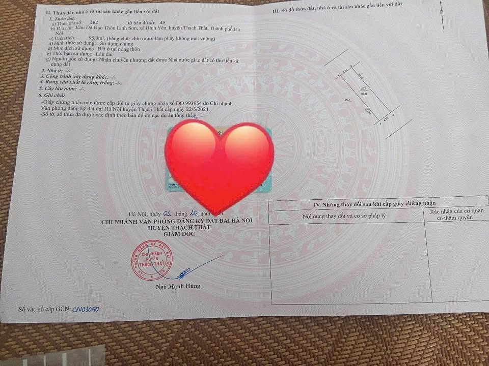 Đất giãn dân Thạch Thất 95m² giá đầu tư - Cơ hội không thể bỏ lỡ!