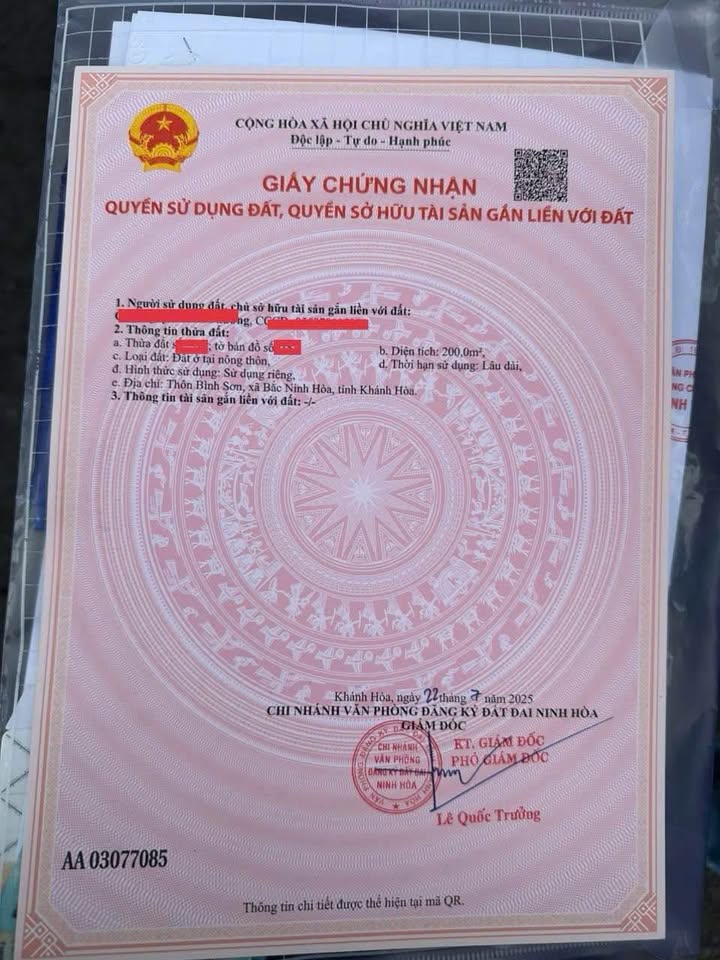 Đất nền 200m² Thôn Bình Sơn, Ninh Hòa - Sổ đỏ chính chủ, giá chỉ 2.2 tỷ!