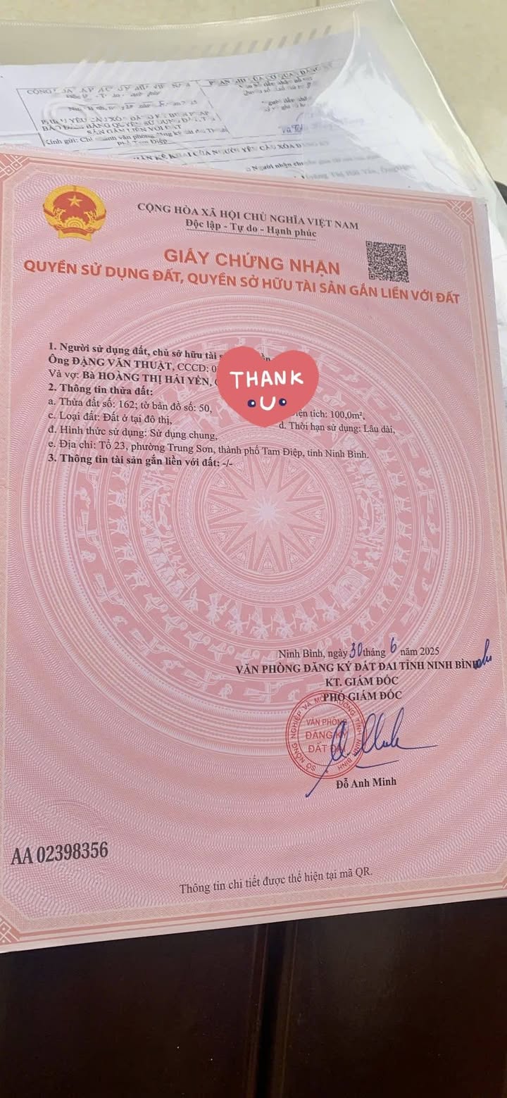 Đất nền phường Trung Sơn, Ninh Bình 100m² giá 1.7 tỷ - Đường 15m, hướng Nam