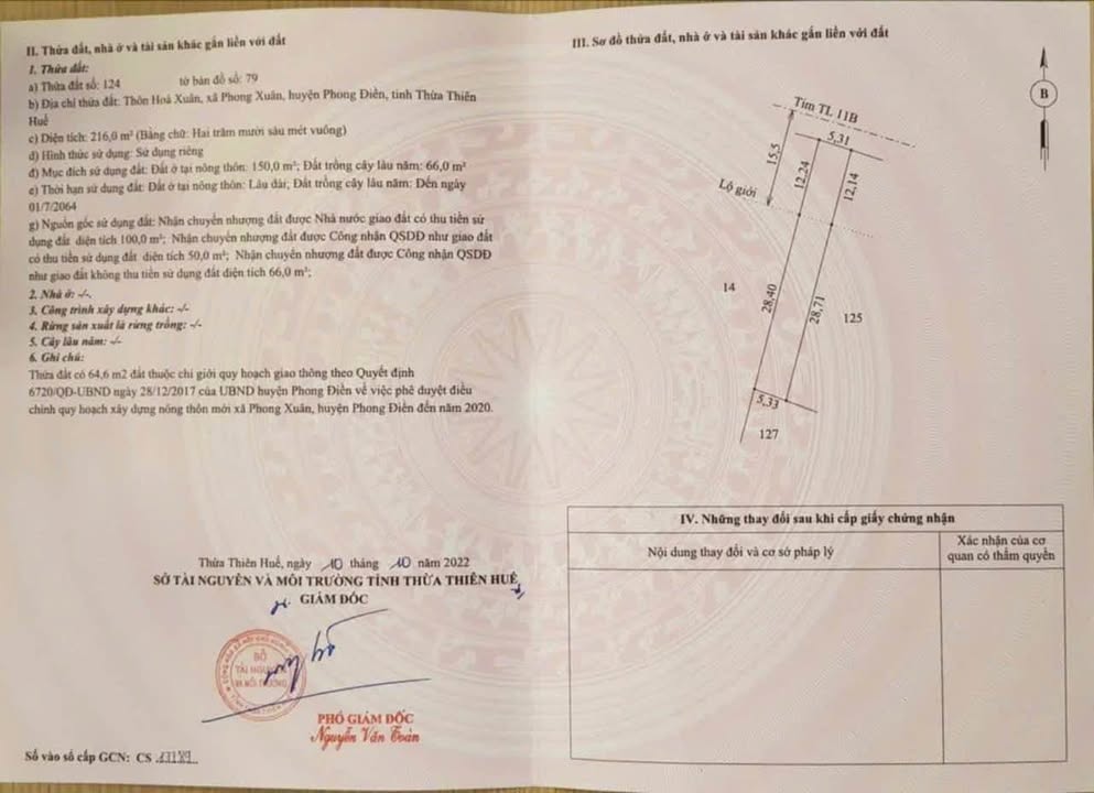 Đất mặt tiền tỉnh lộ 11B Phong Điền 216m² giá 600 triệu - Kinh doanh thuận lợi!