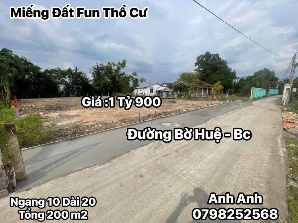 Đất thổ cư đường Bờ Huệ, Bình Chánh 200m² giá 1.9 tỷ - Sổ hồng riêng