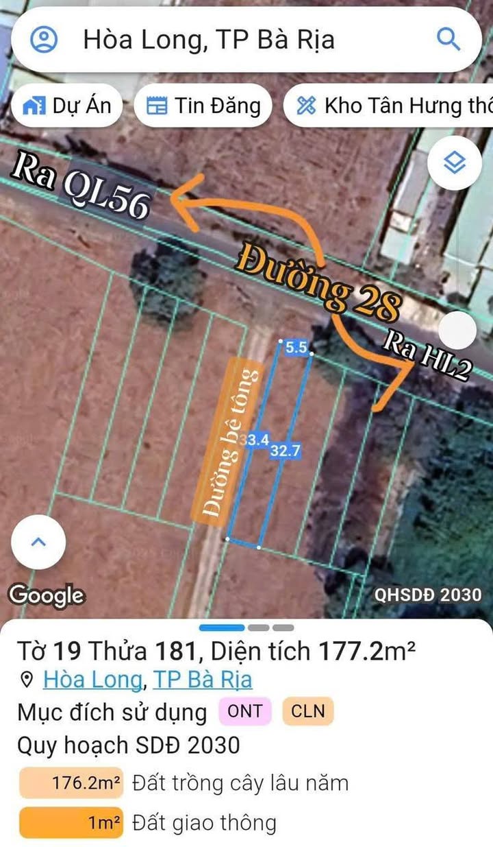 Đất thổ cư 181.5m² đường 28, phường Tam Long, 1.6 tỷ - Góc 2 mặt tiền