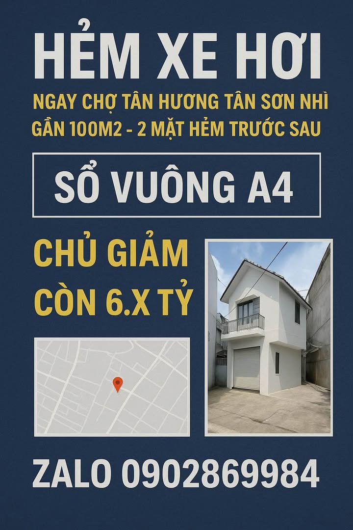 Nhà 2 mặt hẻm xe hơi Tân Sơn Nhì 100m² giá 6 tỷ - Cơ hội đầu tư tuyệt vời!