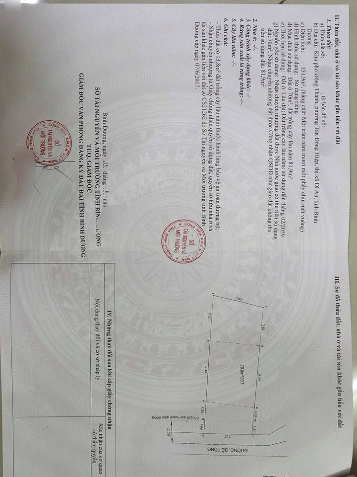 Đất thổ cư Dĩ An 151m² giá 1 tỷ - Sổ đỏ chính chủ