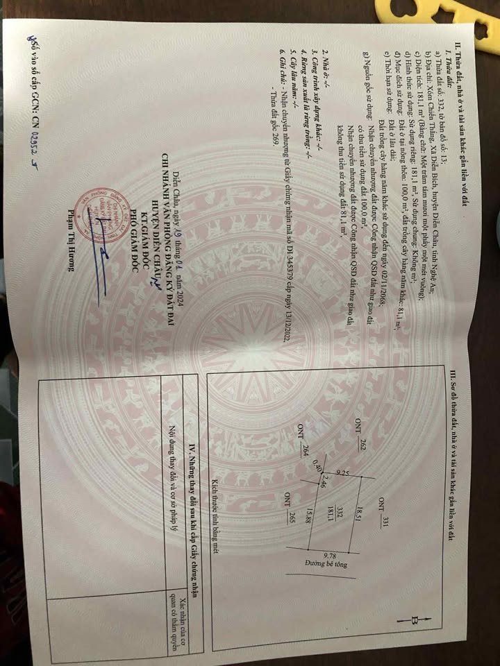 Đất nền Diễn Bích 1449.4m² giá chỉ 2 tỷ - Đường ô tô tránh nhau