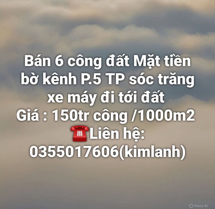 Đất nền 6000m² Mặt tiền bờ kênh P.5 TP Sóc Trăng - Giá chỉ 900 triệu