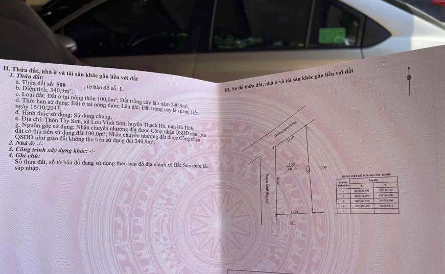 Đất thổ cư 250m² tại thôn Tây Sơn, Thạch Hà - Giá thỏa thuận - Diện tích 341m²