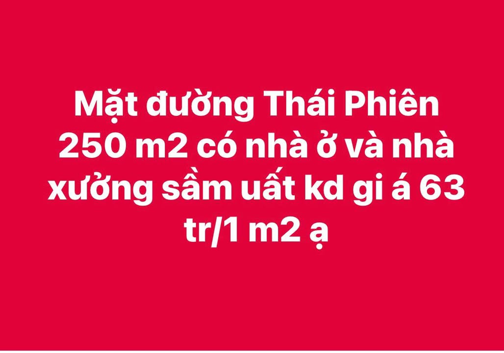FrontHouse mặt đường Thái Phiên Vinh 250m² giá 6.3 tỷ - Kinh doanh sầm uất!