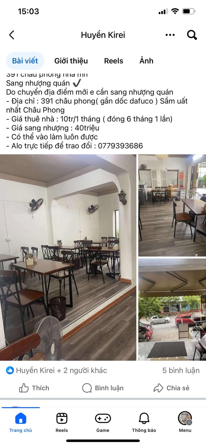 Sang nhượng quán tại 391 Châu Phong, Việt Trì - Giá chỉ 40 triệu!